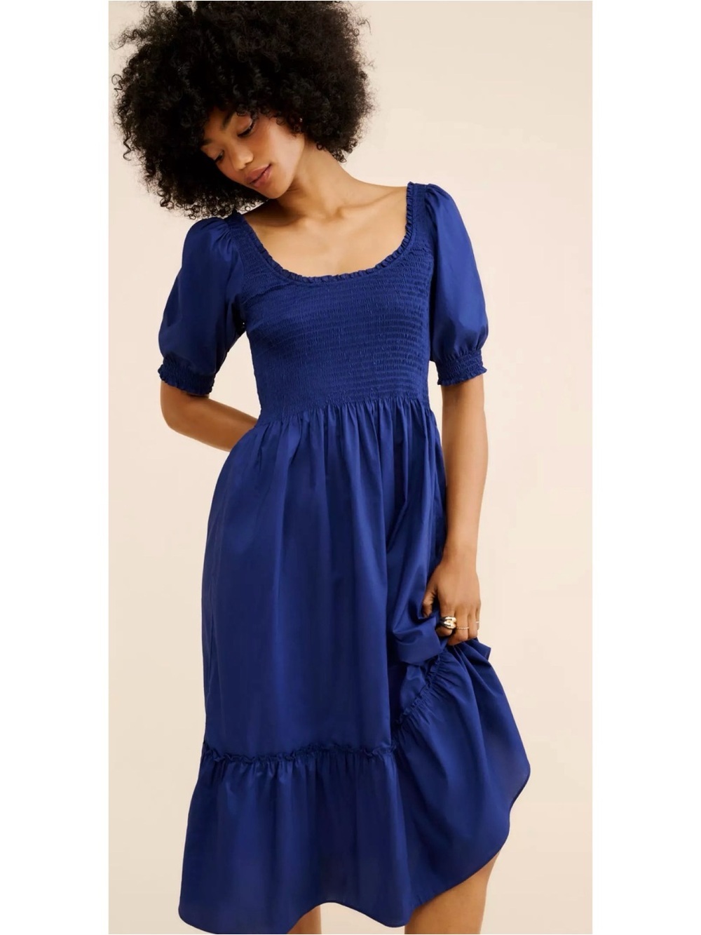 Hill House Home The Louisa Nap Dress Navy Blue Crepe Smocked Midi XXL⁠